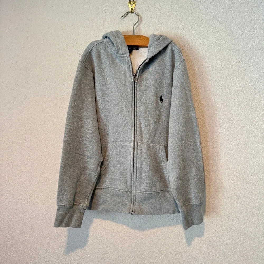 Polo Ralph Lauren Kids Gray Full Zip Fleece Hoodie Sweatshirt Size S 8